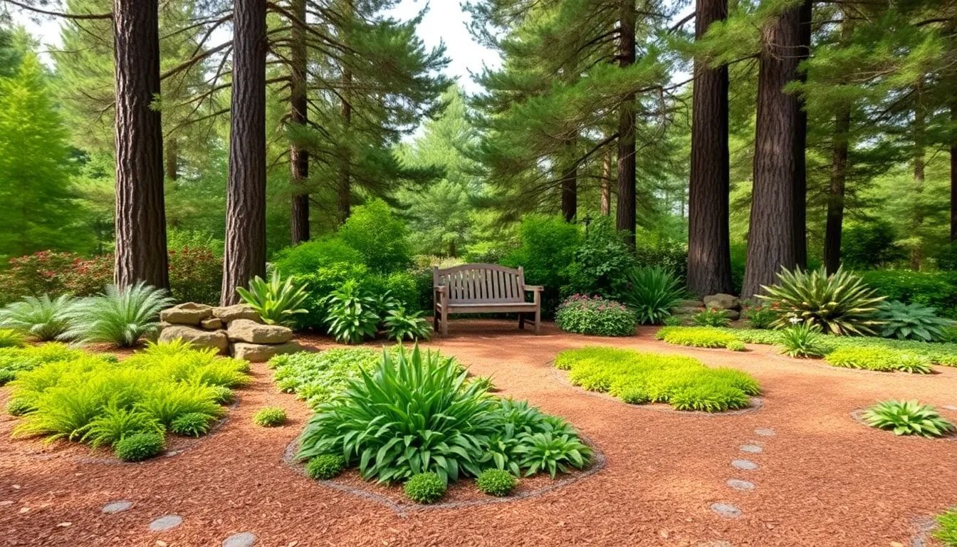 landscaping under pine trees